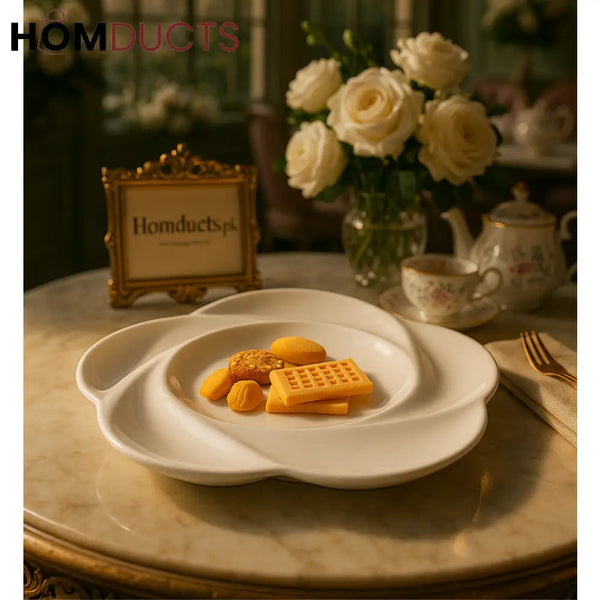 Multi-Section Petal Platter – Elegant White Snack & Dessert Tray