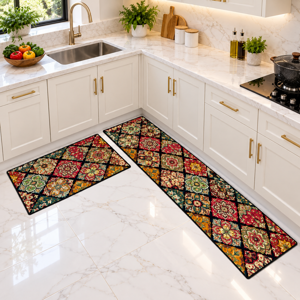 Multicolour floral kitchen mat and runner set
