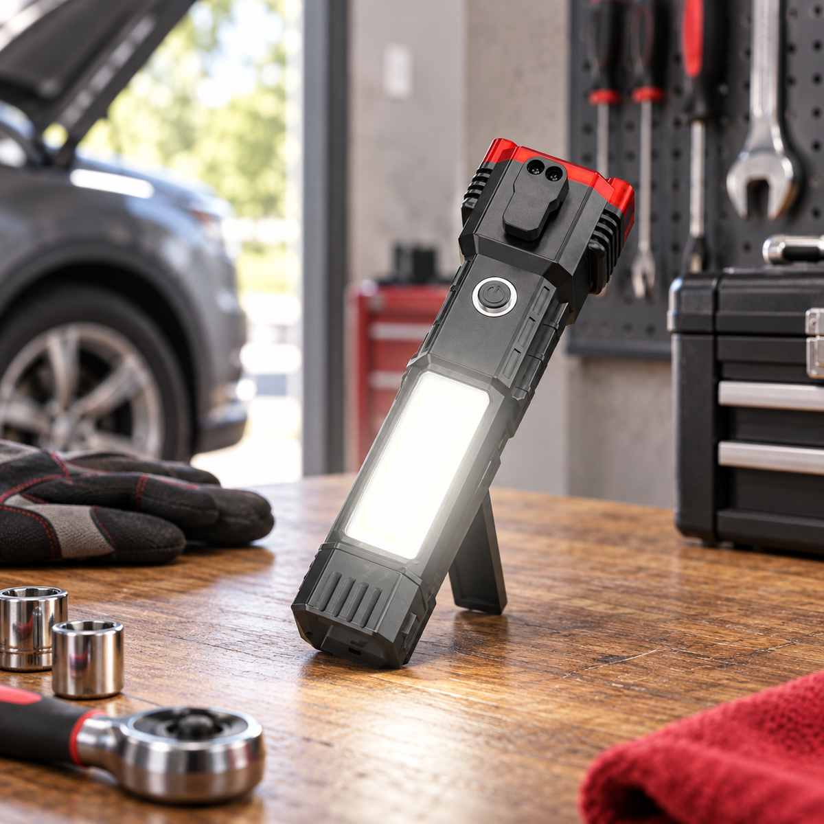 Multifunction emergency hammer torch with COB light