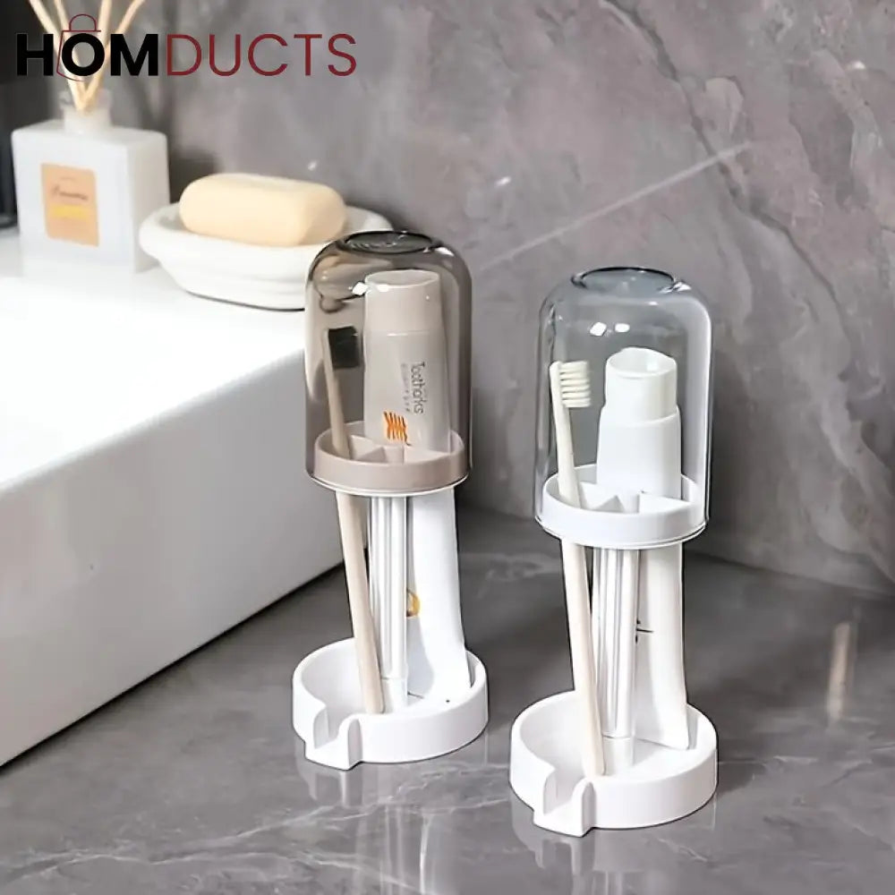 Multifunctional Toothbrush Holder with Quick-Dry Cup & Toothpaste Organizer