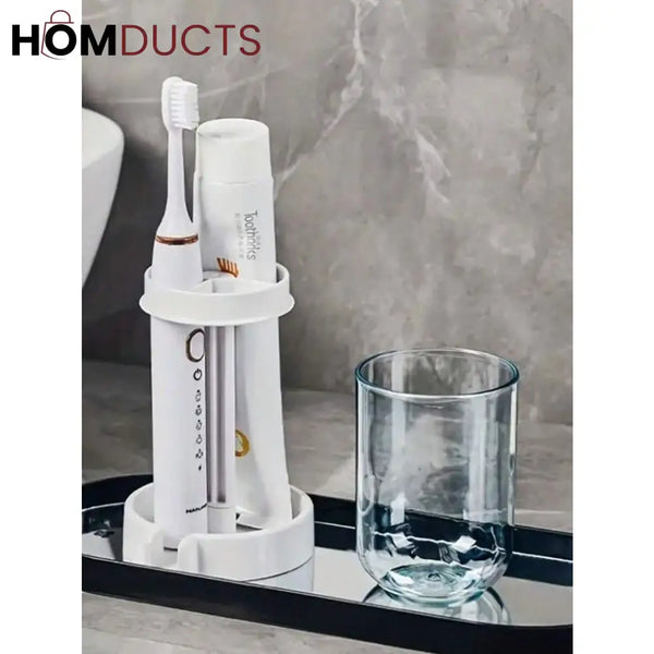 Multifunctional Toothbrush Holder with Quick-Dry Cup & Toothpaste Organizer