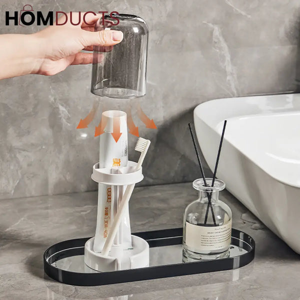 Multifunctional Toothbrush Holder with Quick-Dry Cup & Toothpaste Organizer