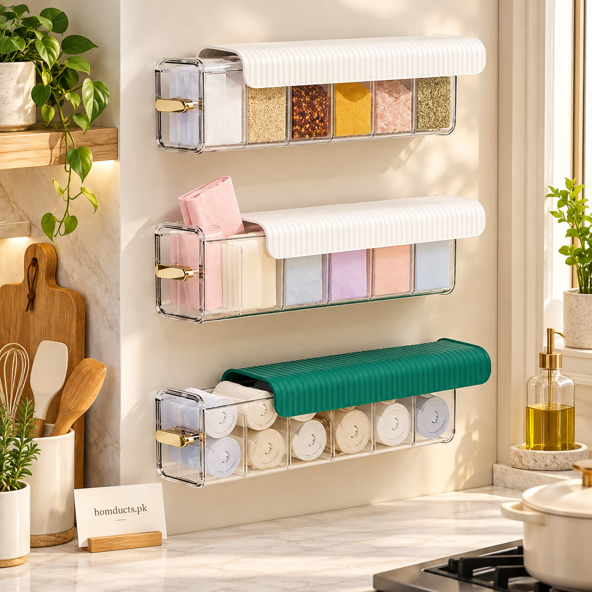 6-Compartment Wall-Mounted Kitchen Organizer | Homducts.pk