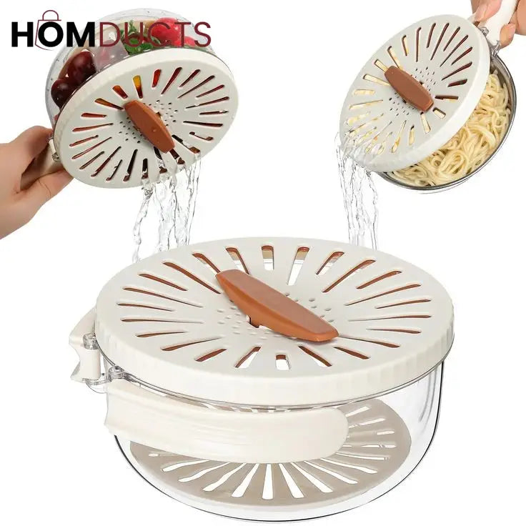 Multipurpose Fruit Storage Container with Built-in Strainer and Handle - Fresh Produce Washer and Drainer Bowl
