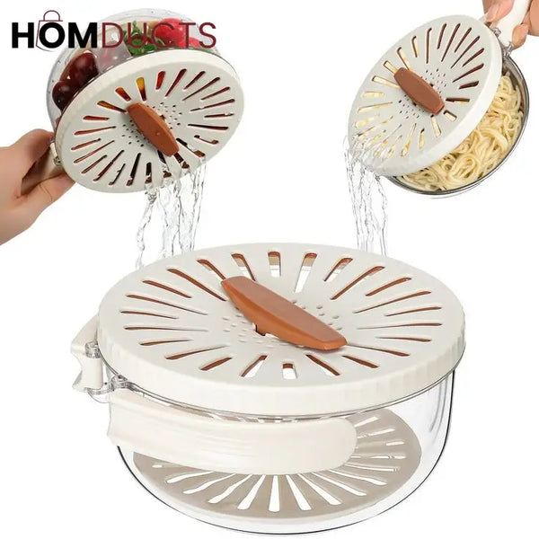 Multipurpose Fruit Storage Container with Built-in Strainer and Handle - Fresh Produce Washer and Drainer Bowl