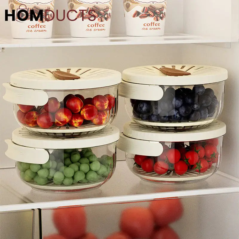 Multipurpose Fruit Storage Container with Built-in Strainer and Handle - Fresh Produce Washer and Drainer Bowl
