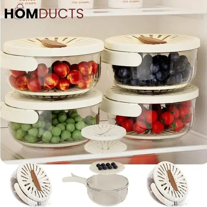 Multipurpose Fruit Storage Container with Built-in Strainer and Handle - Fresh Produce Washer and Drainer Bowl