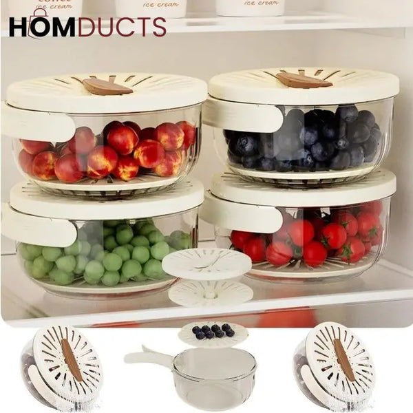 Multipurpose Fruit Storage Container with Built-in Strainer and Handle - Fresh Produce Washer and Drainer Bowl
