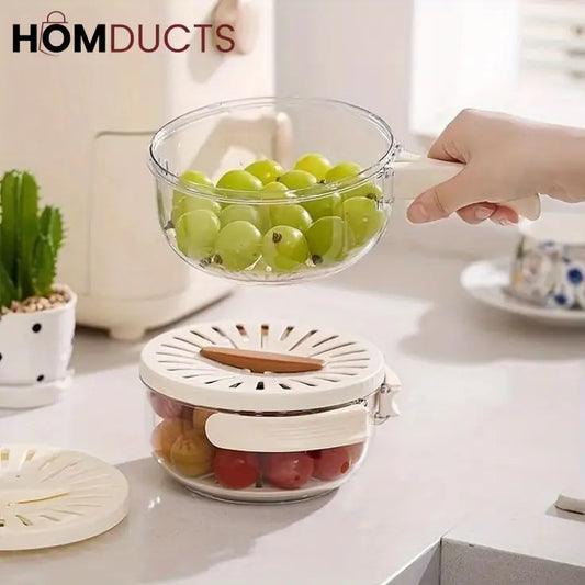 Multipurpose Fruit Storage Container with Built-in Strainer and Handle - Fresh Produce Washer and Drainer Bowl