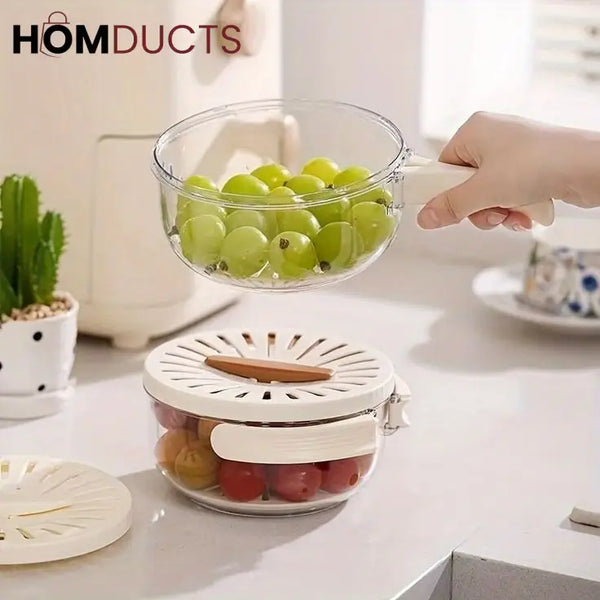 Multipurpose Fruit Storage Container with Built-in Strainer and Handle - Fresh Produce Washer and Drainer Bowl