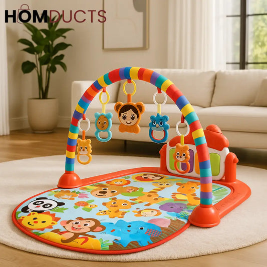 Musical Baby Play Gym – Jungle Activity Mat with Light-Up Piano & Hanging Toys