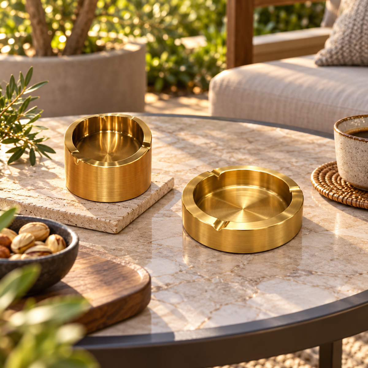 Gold Double-Wall Stainless Steel Ashtray