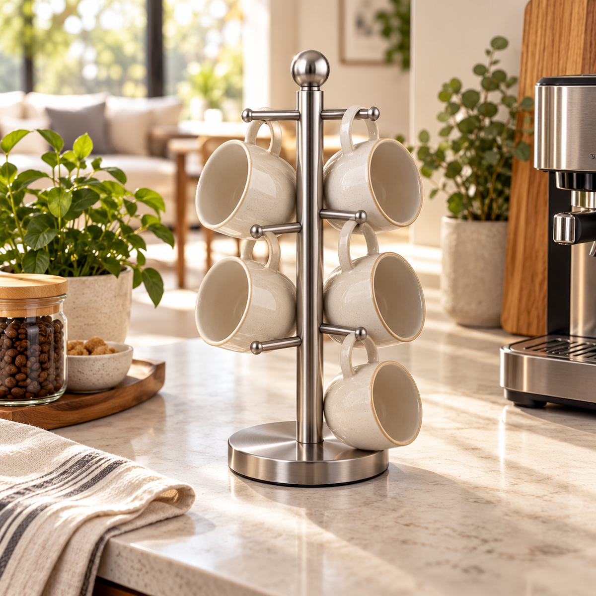 Stainless Steel 6-Cup Mug Holder Stand