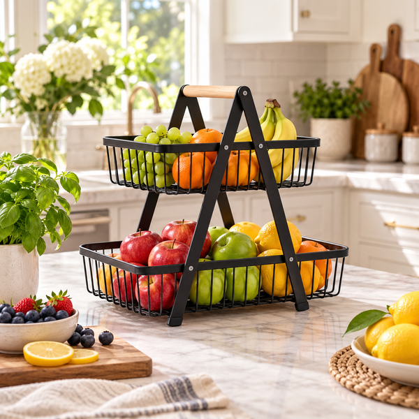 Two-Tier Iron Fruit & Storage Basket