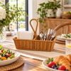 2-Compartment Woven Basket with Loop Handle