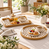 Woven Serving Tray with Decorative Inlay