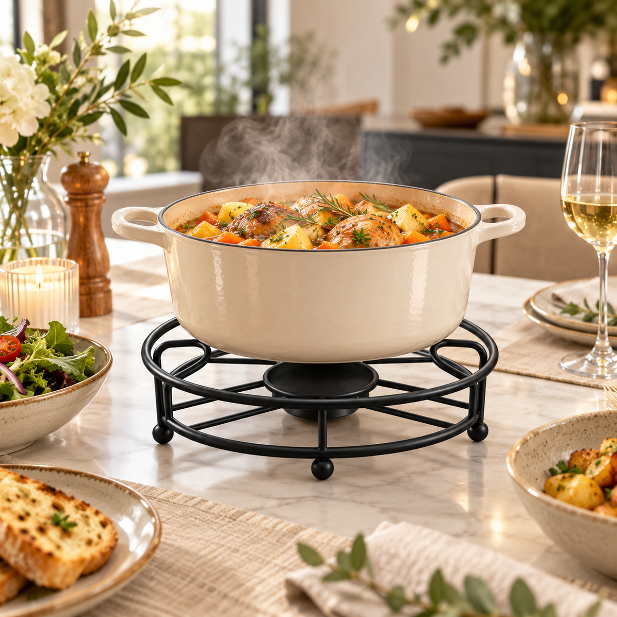 Round Metal Warmer Pot Holder & Trivet