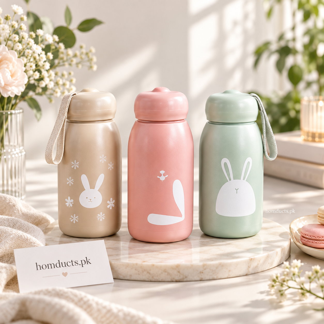 320ml cute rabbit glass insulated bottle in assorted colors