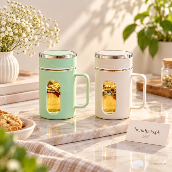 Handled insulated glass cup in assorted pastel colors