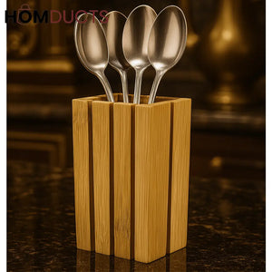 Natural Bamboo Spoon Holder – Elegant Utensil Organizer for Kitchen Counters