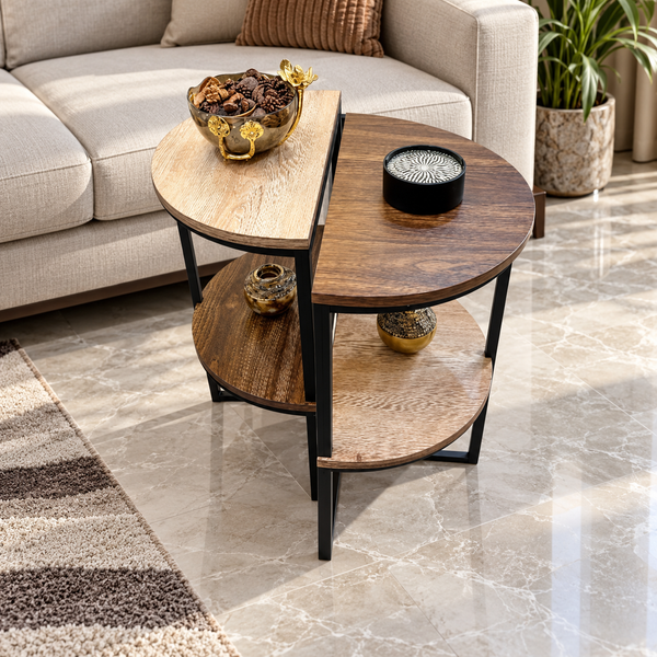 Two-piece nesting side table set with storage shelves