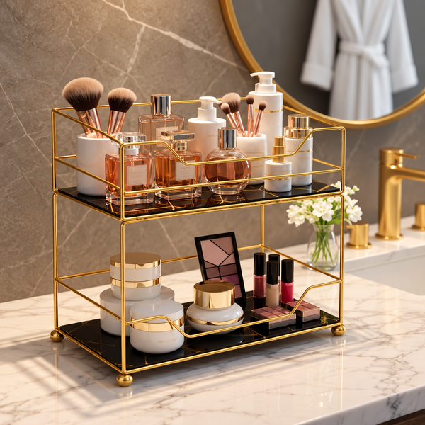 Luxury two-tier gold cosmetic and perfume organizer