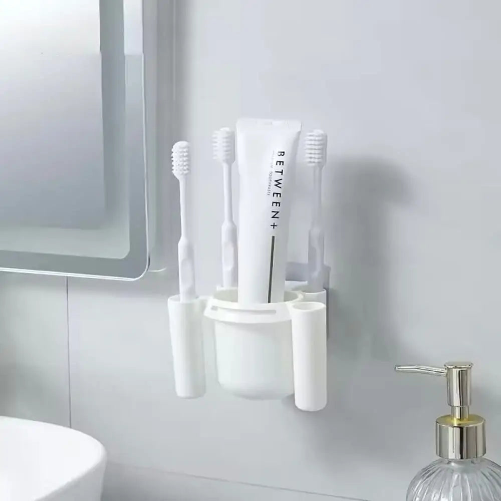 No-Drill Wall Mount Toothbrush Holder Shelf with Cup | Bathroom Organizer