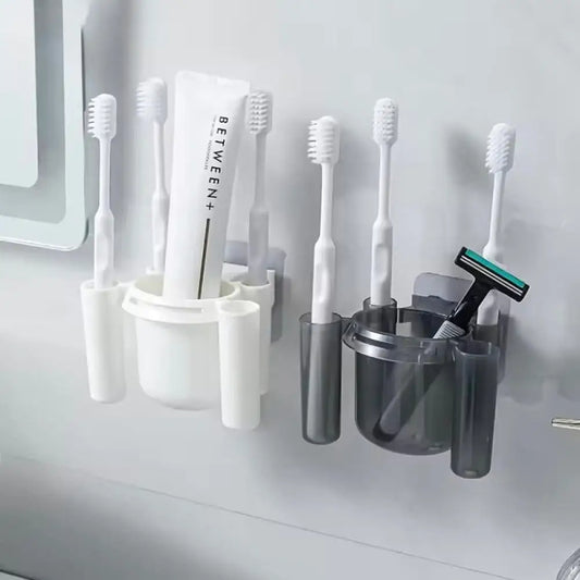 No-Drill Wall Mount Toothbrush Holder Shelf with Cup | Bathroom Organizer