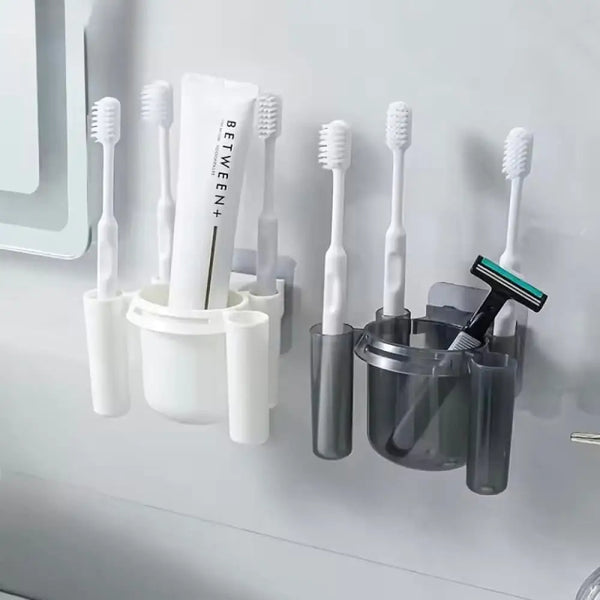 No-Drill Wall Mount Toothbrush Holder Shelf with Cup | Bathroom Organizer