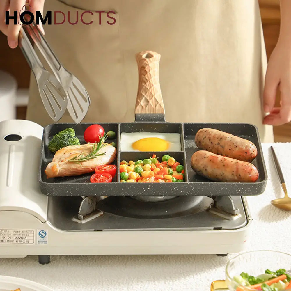 Non Stick 4 Section Divided Grill Frying Pan – Multi Compartment Skillet for Cooking Meat Dumplings & Vegetables