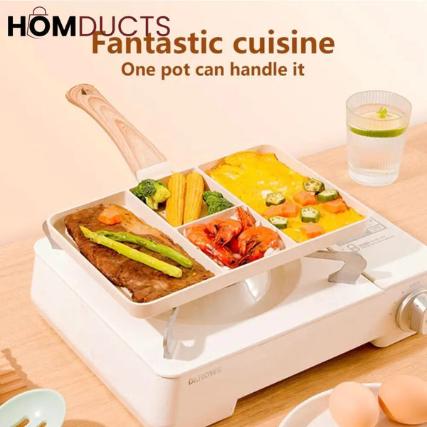Non Stick 4 Section Divided Grill Frying Pan – Multi Compartment Skillet for Cooking Meat Dumplings & Vegetables