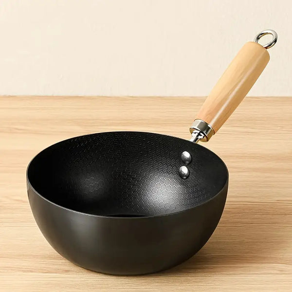 Non-Stick Carbon Steel Wok Pan Stir Fry Pan with Wooden Handle for Gas & Induction Cooktops