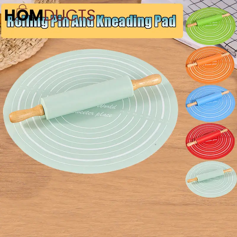Non-Stick Silicone Dough Rolling Mat with Rolling Pin – Heat-Resistant Insulation Pad for Baking & Pastry Prep
