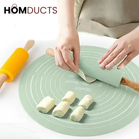 Non-Stick Silicone Dough Rolling Mat with Rolling Pin – Heat-Resistant Insulation Pad for Baking & Pastry Prep