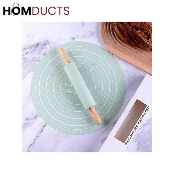 Non-Stick Silicone Dough Rolling Mat with Rolling Pin – Heat-Resistant Insulation Pad for Baking & Pastry Prep