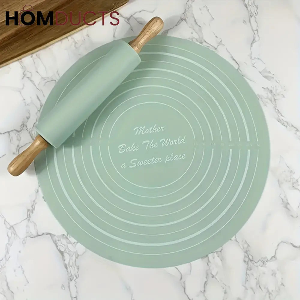 Non-Stick Silicone Dough Rolling Mat with Rolling Pin – Heat-Resistant Insulation Pad for Baking & Pastry Prep