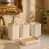 Nordic Luxe 4-Piece White Bathroom Accessory Set with Bamboo Accents