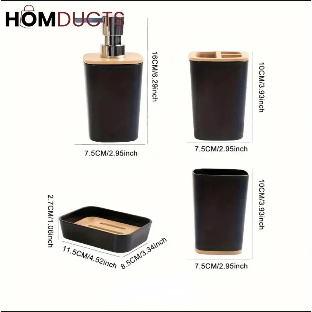 Nordic Luxe 4-Piece White Bathroom Accessory Set with Bamboo Accents