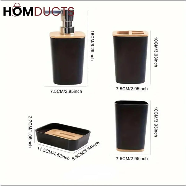 Nordic Luxe 4-Piece White Bathroom Accessory Set with Bamboo Accents