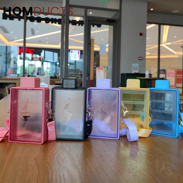 Notebook Design Portable Water Bottle with Adjustable Strap - Leakproof & Durable