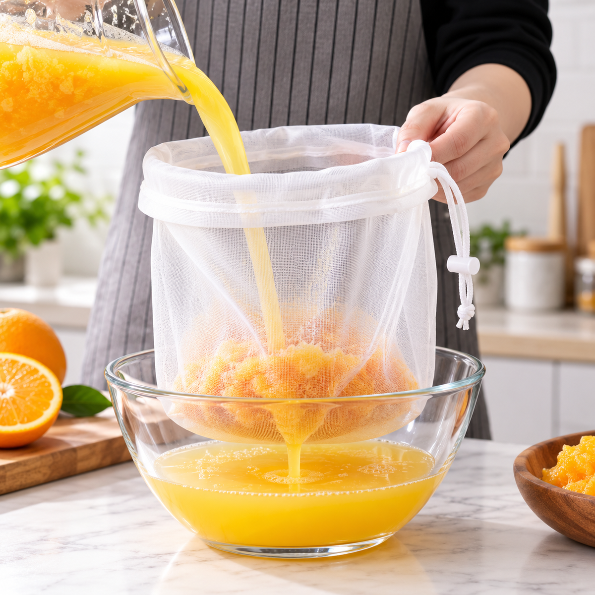 Nylon drawstring strainer bag