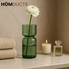 Olive Green Hourglass Glass Vase – Modern Decorative Flower Holder