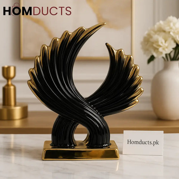 Opulent Black & Gold Abstract Ceramic Sculpture