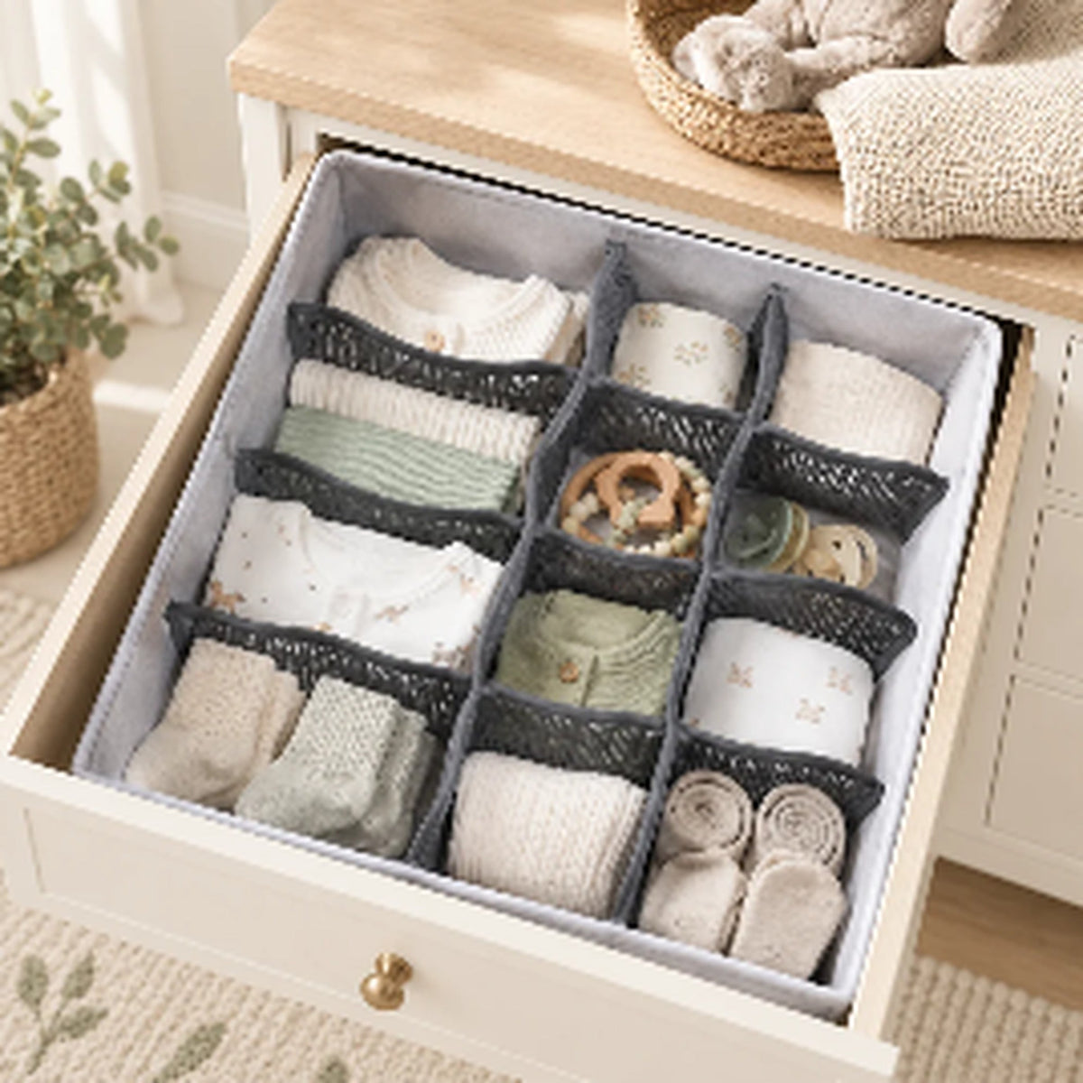 Drawer organizer in use