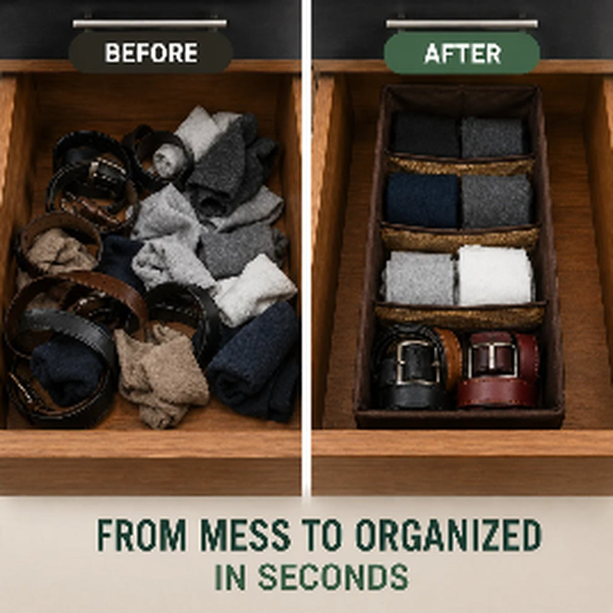 Baby clothes organizer before and after