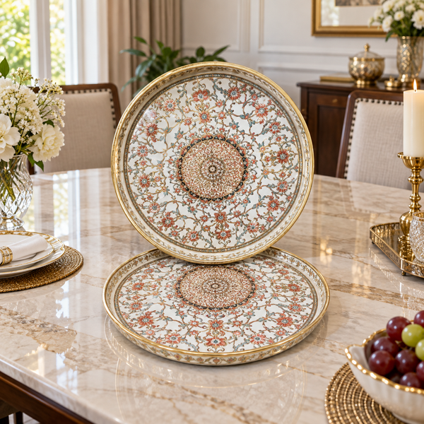 Luxury ornate round serving tray set
