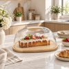 Large oval cake dome with wooden base