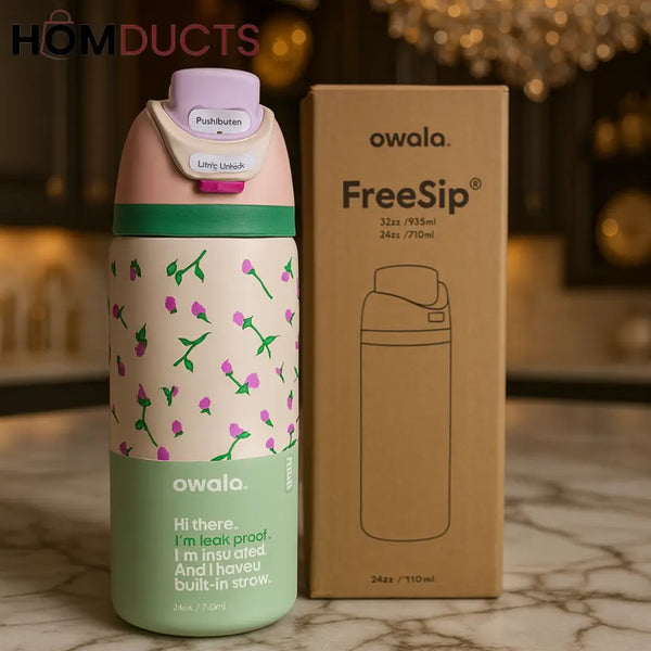 Owala Stainless Steel Insulated Water Bottle with Built-In Straw – Leak-Proof & BPA-Free – Pastel Pink & White 24oz