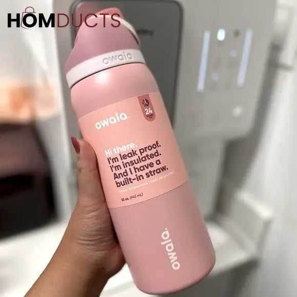 Owala 40 oz Stainless Steel Insulated Water Bottle with Built-In Straw – Leak-Proof & BPA-Free – Pastel Pink & White