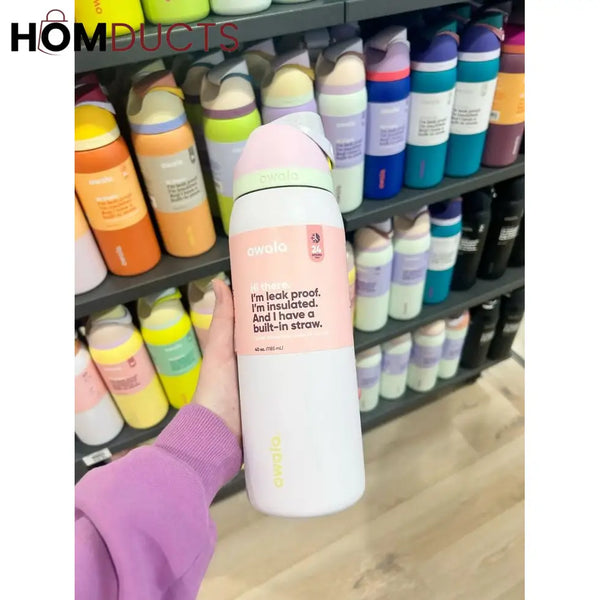 Owala 40 oz Stainless Steel Insulated Water Bottle with Built-In Straw – Leak-Proof & BPA-Free – Pastel Pink & White